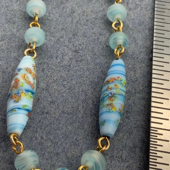 Gold Blue Millifleur Necklace Multicolor Swirled Flower - Picture 8 of 8